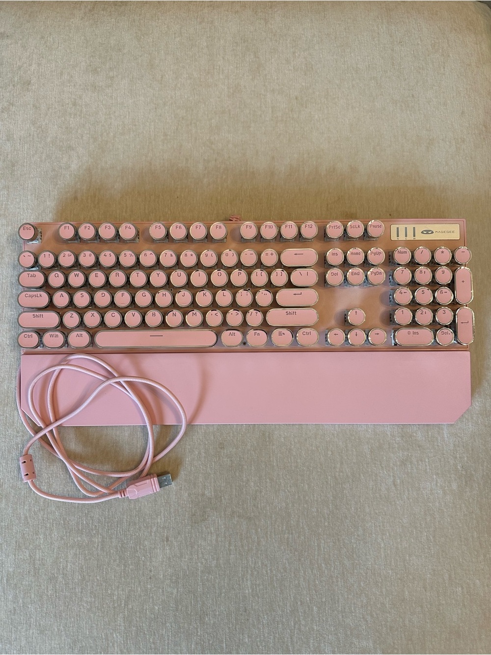 Pink Retro Mechanical Keyboard with Wrist Rest